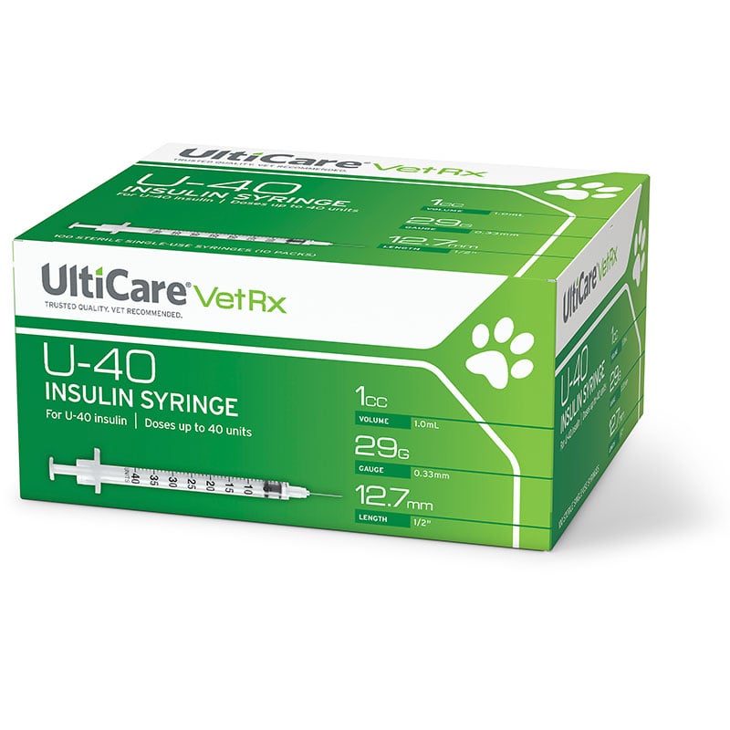 UltiCare U-40 Pet Syringes 29G, 1cc, 1/2 inch - 100ct Case of 5