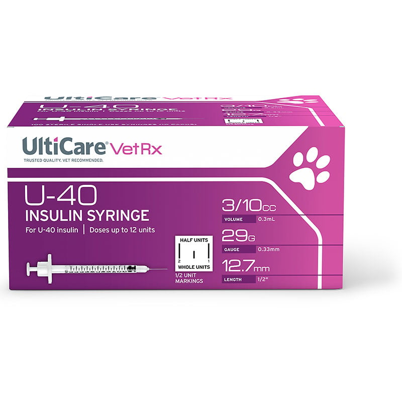 UltiCare U-40 Pet Syringes 29G 3/10cc 1/2 inch - Half Unit Mark Case of 5