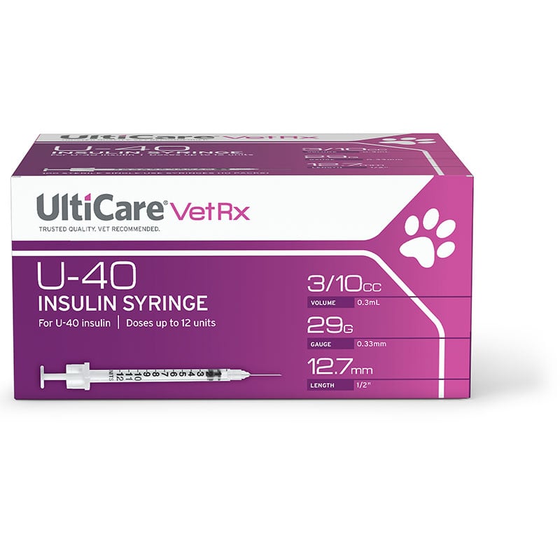 UltiCare U-40 Pet Syringes 29G, 3/10cc, 1/2 inch - 100ct Case of 5
