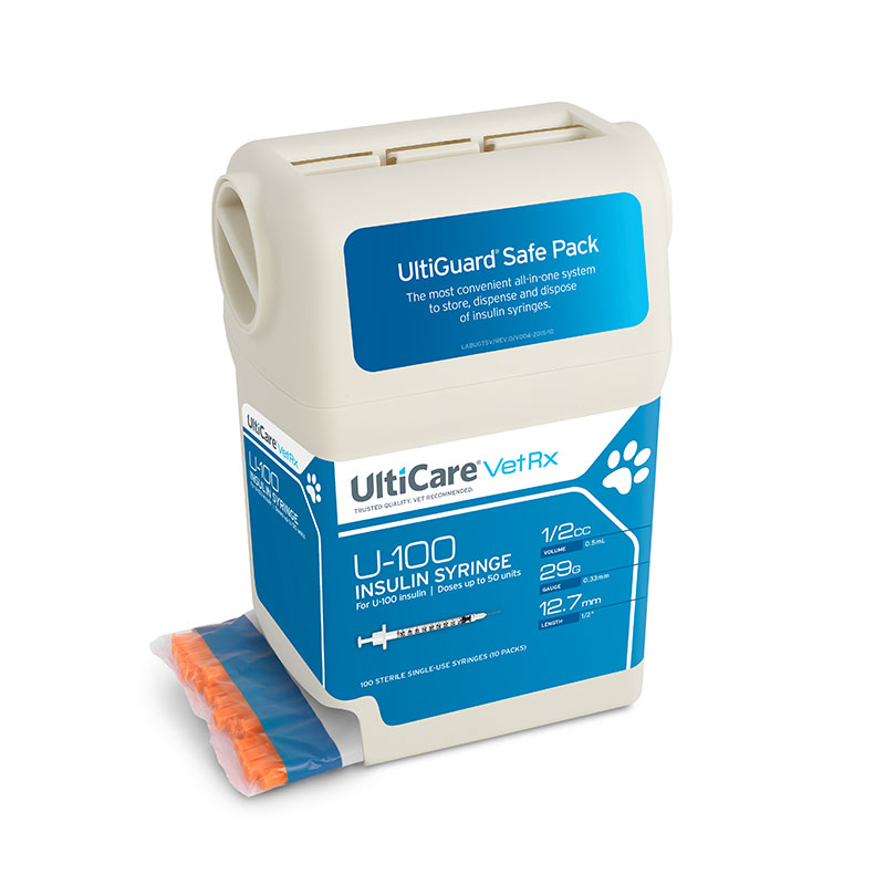 UltiCare UltiGuard U100 VetRx Veterinary Insulin Syringes 29g 1/2 cc 1
