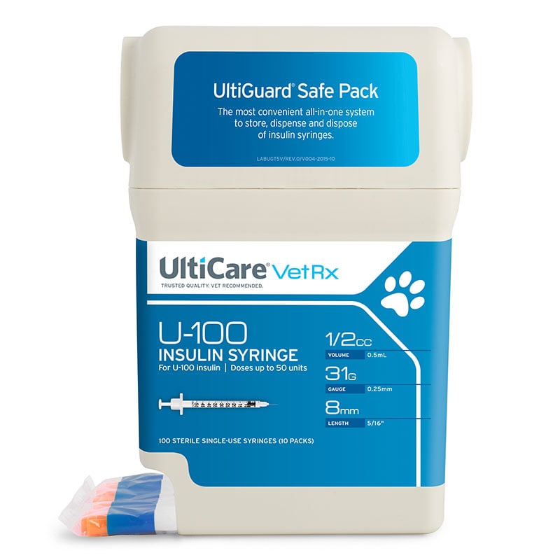 UltiCare UltiGuard U-100 Pet Syringes 31G 1/2cc 5/16 inch 100ct Case of 5