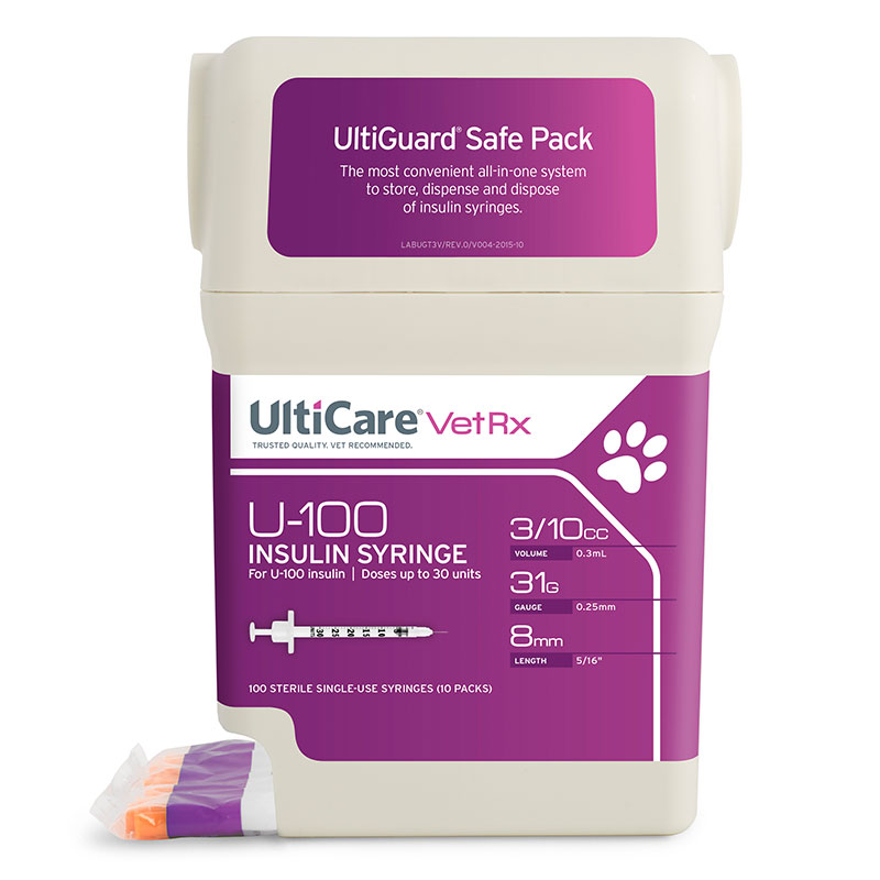 UltiCare UltiGuard U-100 Pet Syringes 31G 3/10cc 5/16 inch - Case of 5