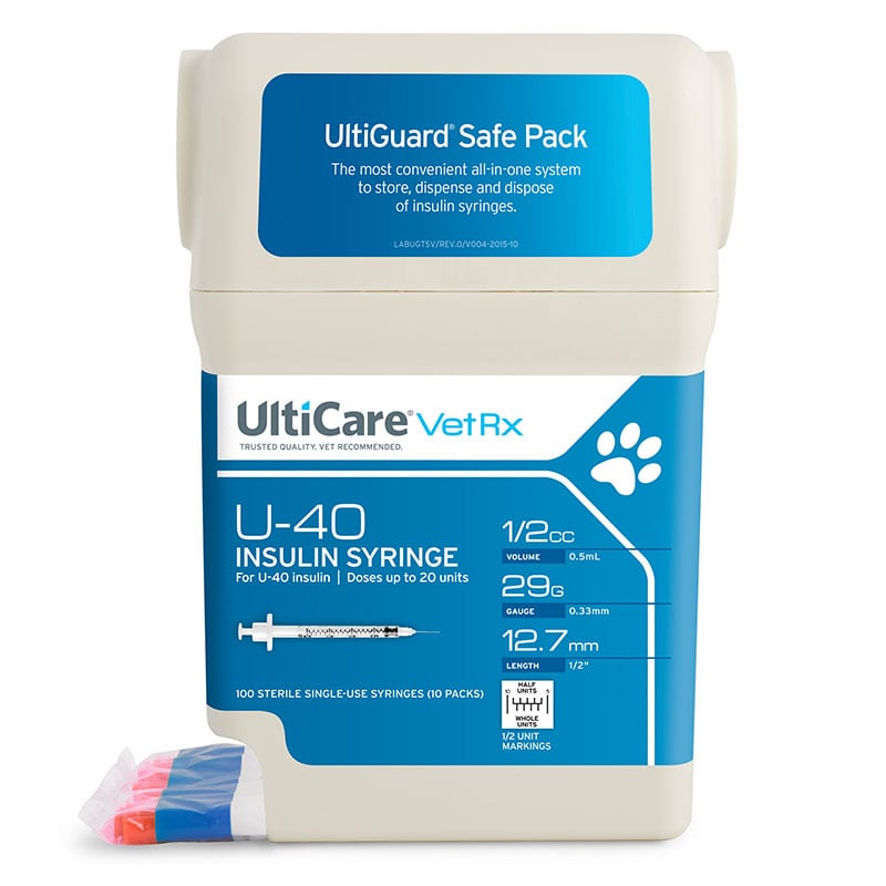 UltiCare UltiGuard U-40 Pet Syringes 29G 1/2cc 1/2 inch - Half Unit 100ct