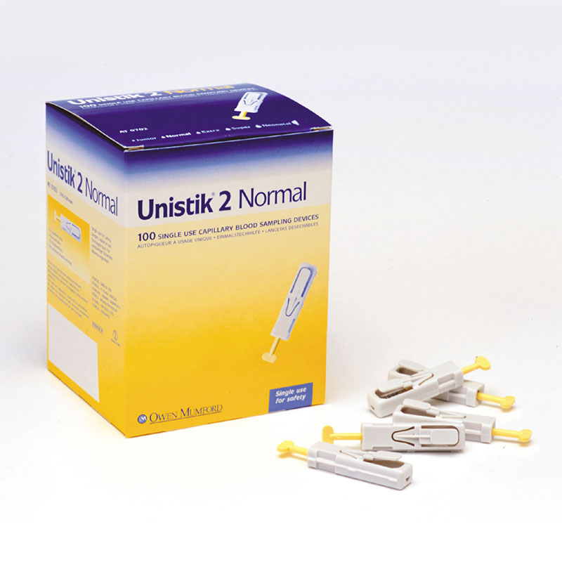 Owen Mumford Unistik 2 Normal Safety Lancets 100/bx Lancing Device