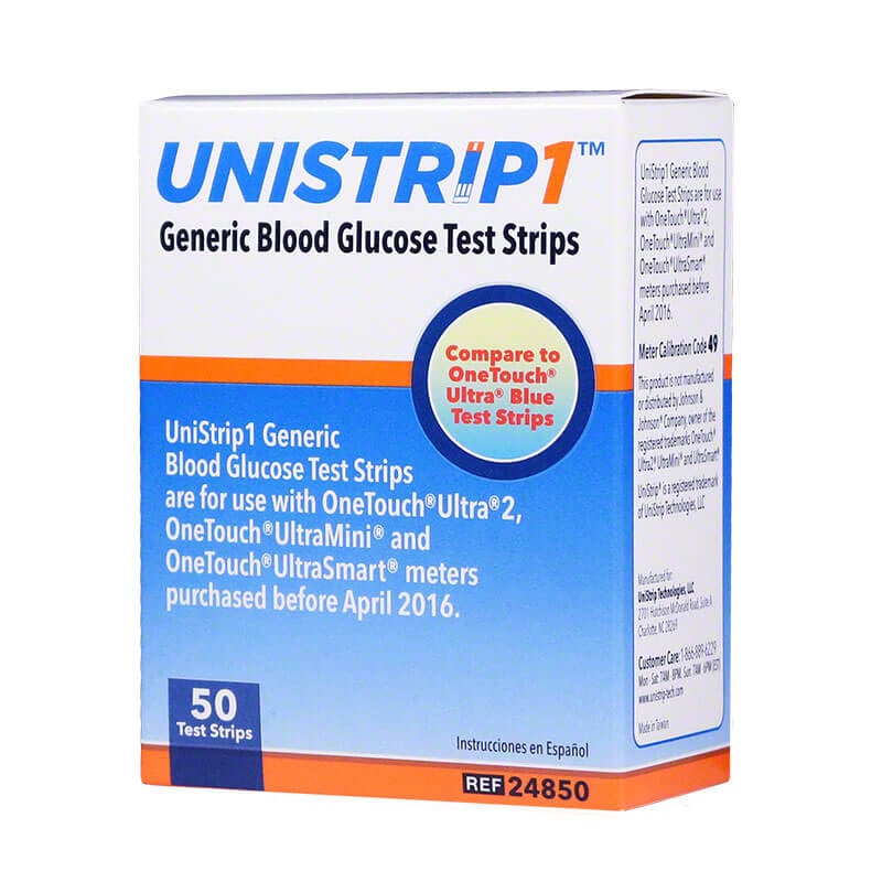 UniStrip 1 24850 Blood Glucose Test Strips 50/bx
