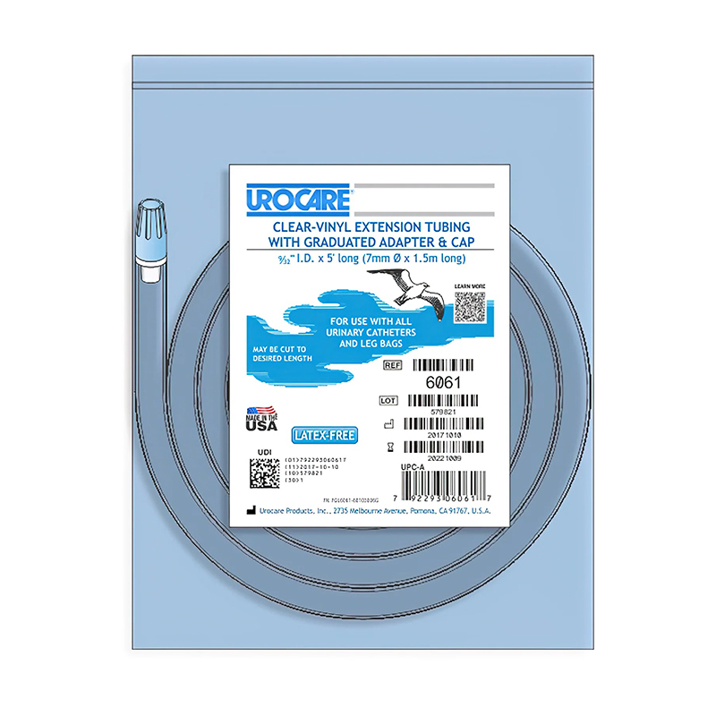 Urocare Clear-Vinyl Extension Tubing with Adaptor and Cap 9/32 x 60 inch