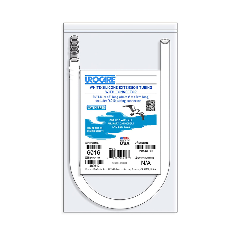 Urocare White-Silicone Extension Tubing with Connector 5/16 x 18 inch