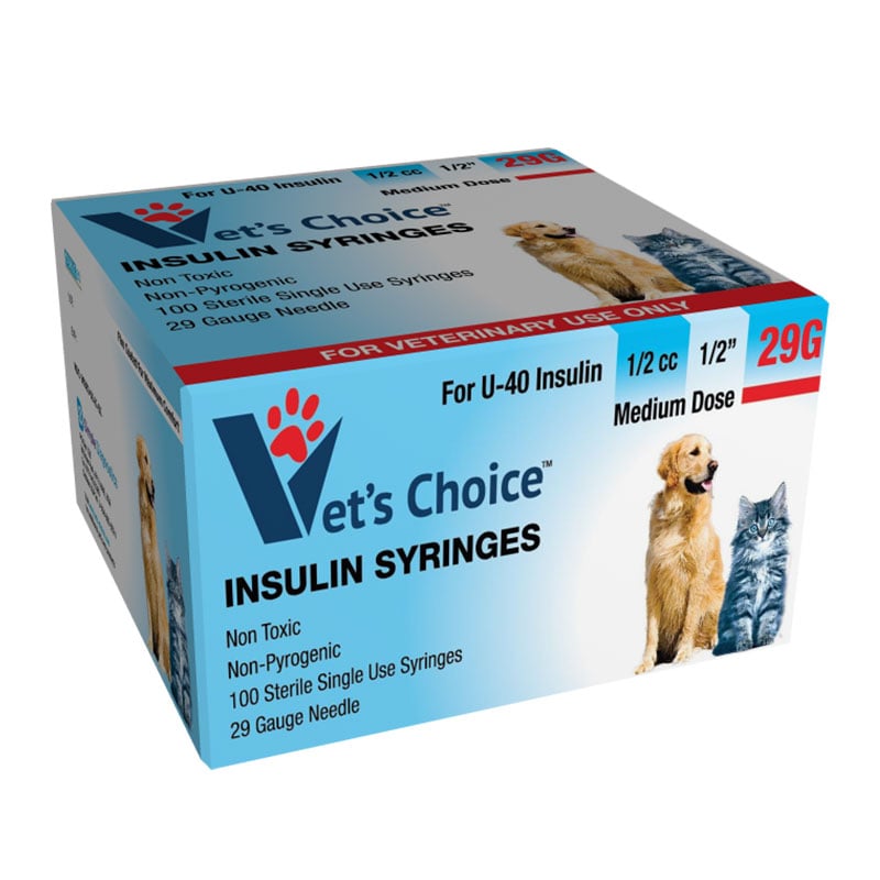 Vet's Choice U-40 Pet Insulin Syringes 29G 1/2cc 1/2 inch 100 per box