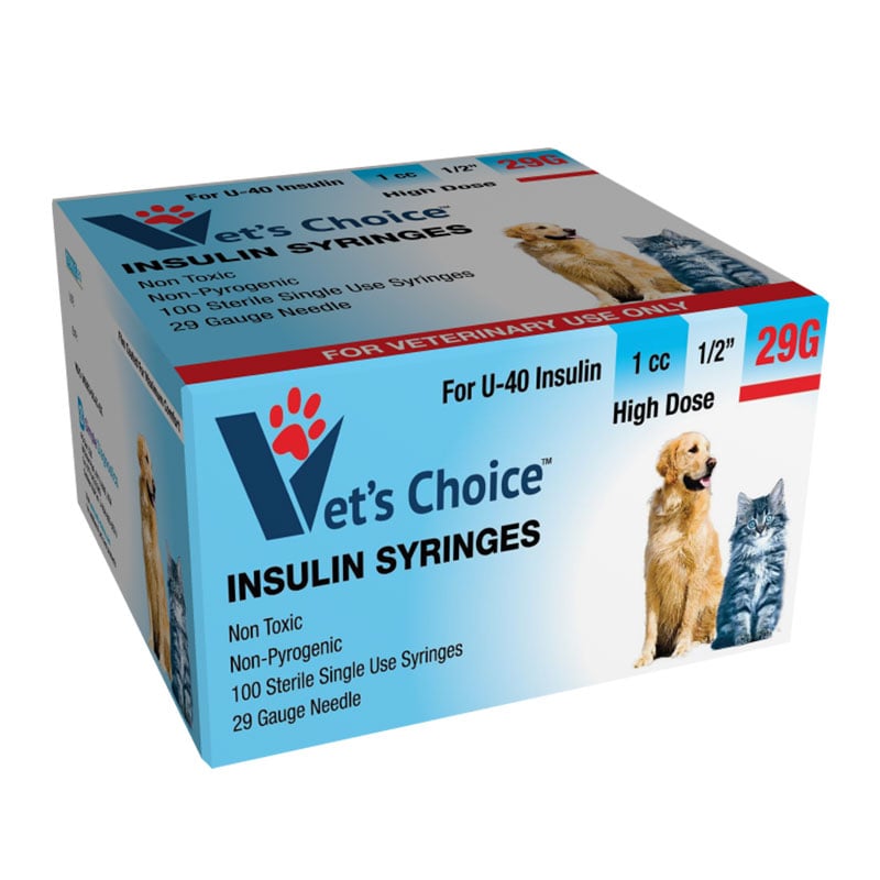 Vet's Choice U-40 Pet Insulin Syringes 29G 1cc 1/2 inch 100 per box