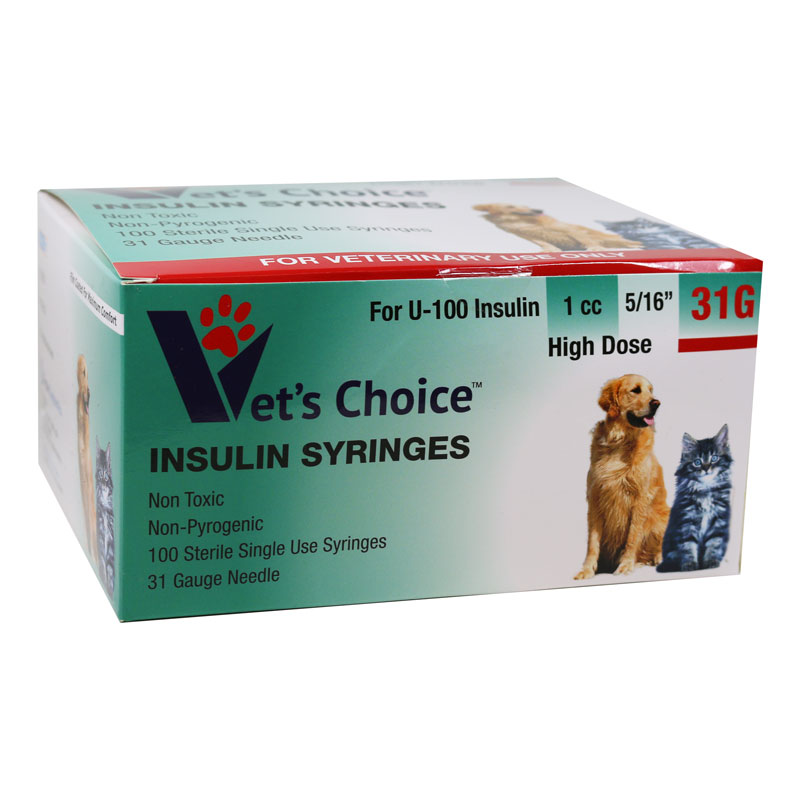 Vet's Choice U100 Pet Insulin Syringes 31G 1cc 5/16in 100ct ADW
